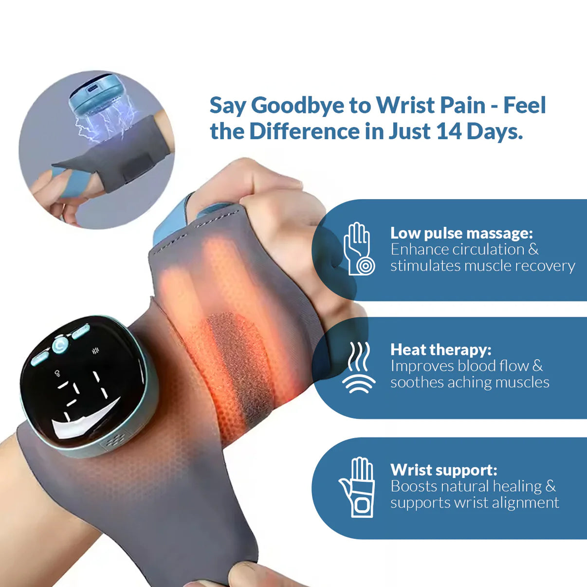 VirellaPulse™ - Smart EMS & Heat Therapy Wrist Massager